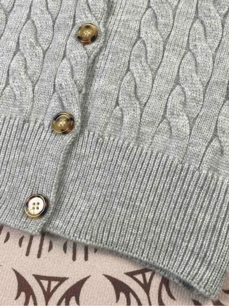 Design Cable Knit Cardigan Beige Wool Blend Cardigan - 13