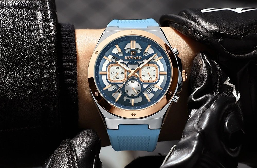 Design Reward VIP Chronograph Black Silicone Strap Watch Watches - 16