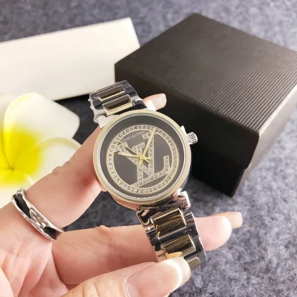 Louis Vuitton Monogram Logo Watch Gold Black Quartz Watch Watches - 7