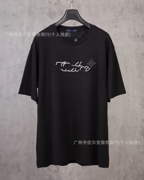Design Crystal Embroidery Script T-Shirt Black - 1