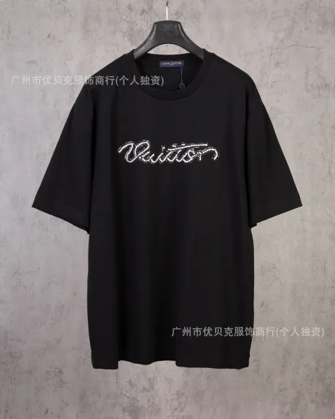 Louis Vuitton Script Logo Embellished Black T-Shirt - 1