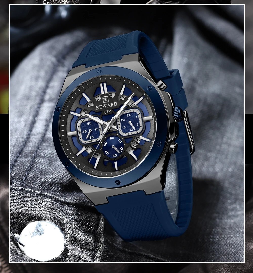 Design Reward VIP Chronograph Black Silicone Strap Watch Watches - 21