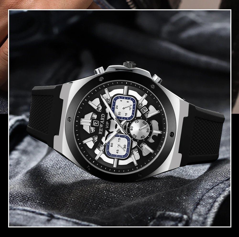 Design Reward VIP Chronograph Black Silicone Strap Watch Watches - 23
