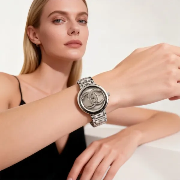 Chanel CC Logo Crystal-Embellished Silver Quartz Watch Watches - 16