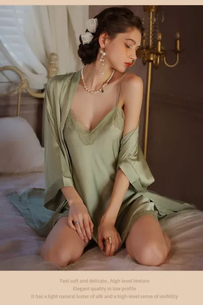Design 2287D Lace Trim Satin Slip Dress with Removable Pad Sleepwear - 38