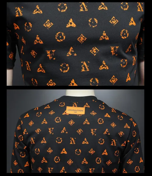 Design All-Over Print Orange Geometric Pattern Gray T-Shirt - 22