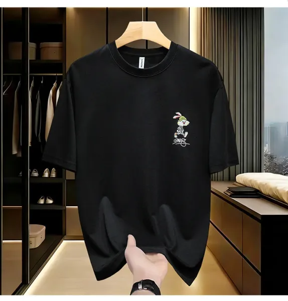 Design Rabbit Graffiti Print Oversized Black T-Shirt - 4