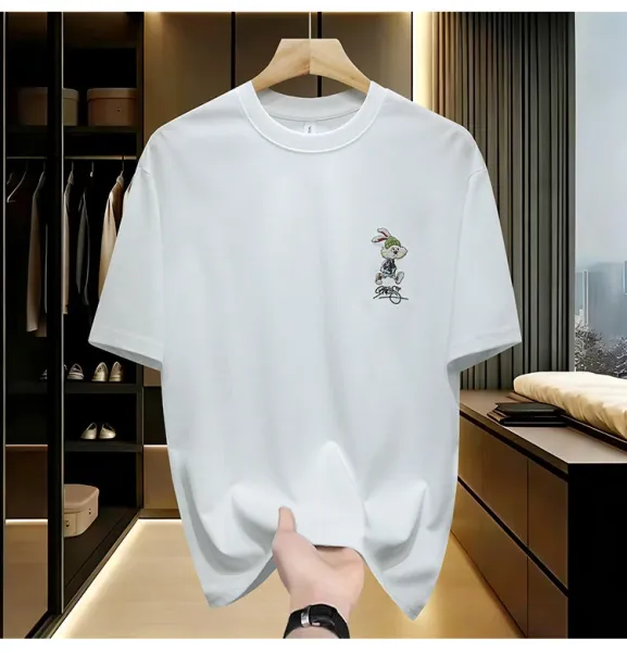 Design Rabbit Graffiti Print Oversized Black T-Shirt - 6