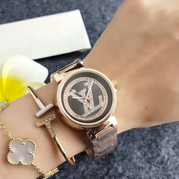 Louis Vuitton Monogram Logo Watch Gold Black Quartz Watch Watches - 9