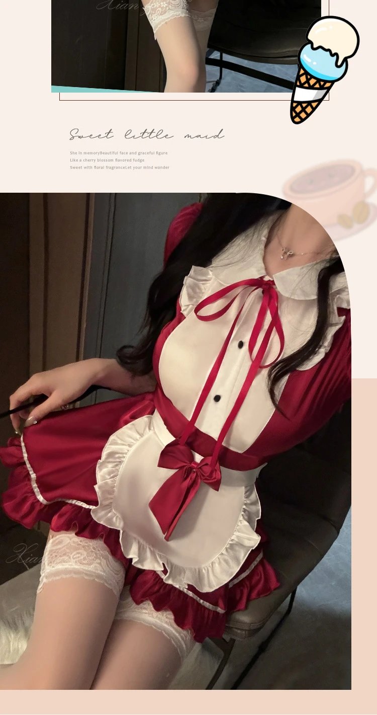 Design Sweetheart MAid #582 Red Maid Dress Set with Hair Accessory and Lace Stockings Dress - 20