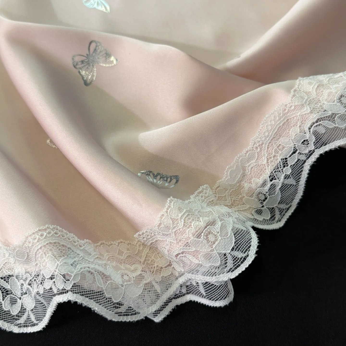 Design Virginia's Dreams Butterfly Lace Trim Satin Slip Dress Sleepwear - 6