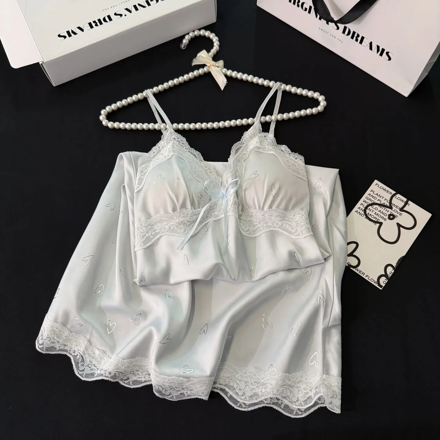 Design Virginia's Dreams Butterfly Lace Trim Satin Slip Dress Sleepwear - 28