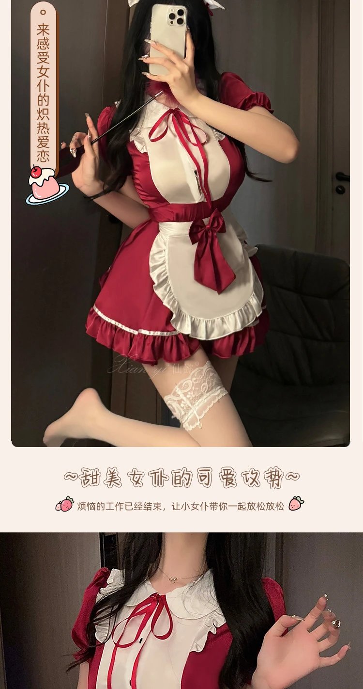 Design Sweetheart MAid #582 Red Maid Dress Set with Hair Accessory and Lace Stockings Dress - 18