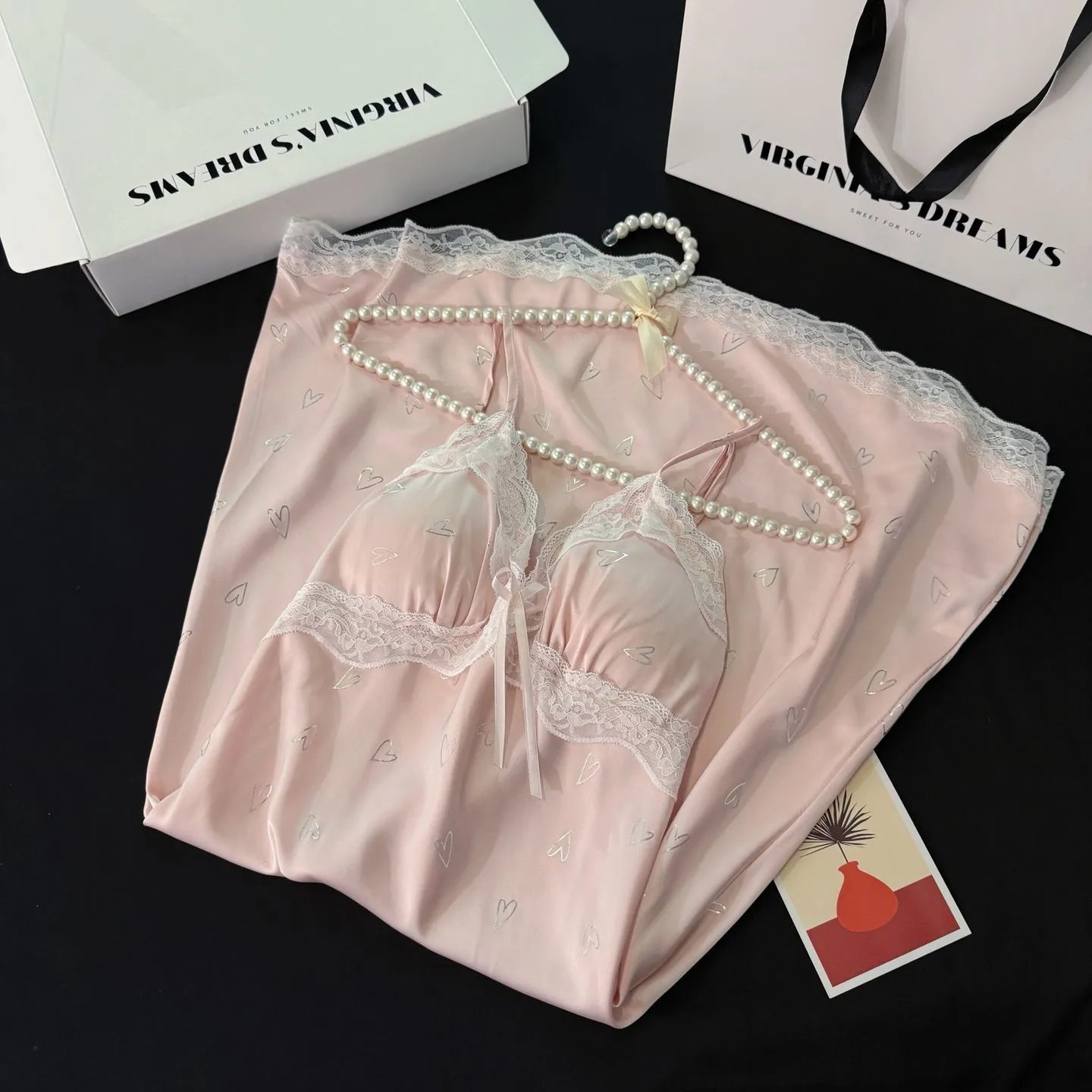 Design Virginia's Dreams Butterfly Lace Trim Satin Slip Dress Sleepwear - 21