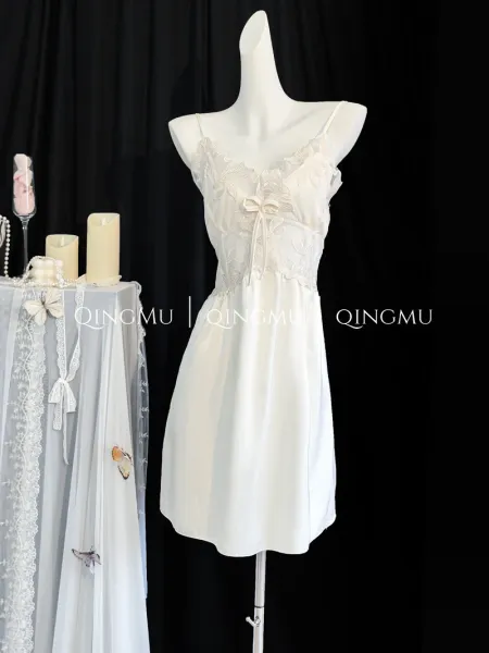 Design QINGMU Lace-Embroidered Sheer Robe Set in Light Blue Sleepwear - 12