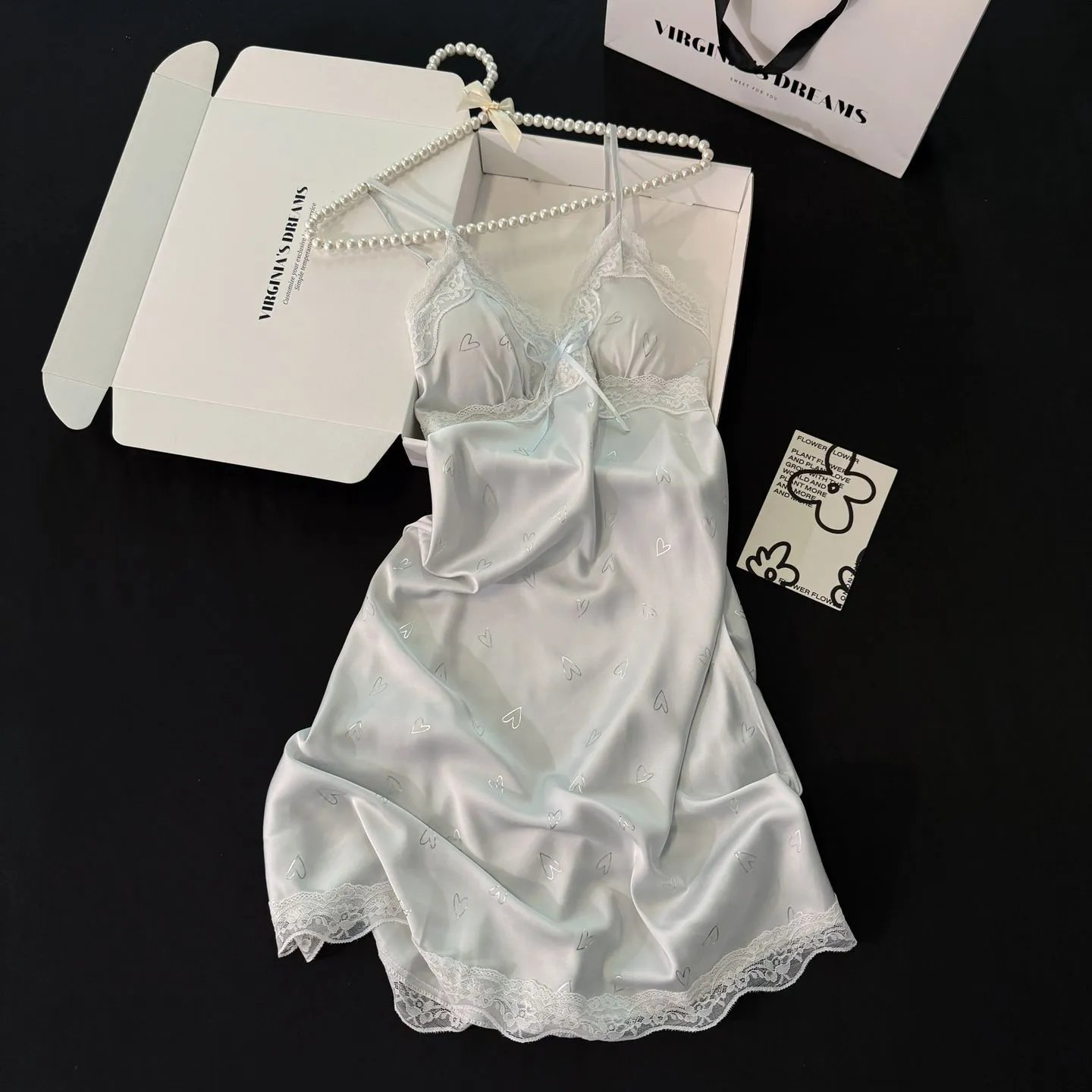 Design Virginia's Dreams Butterfly Lace Trim Satin Slip Dress Sleepwear - 23
