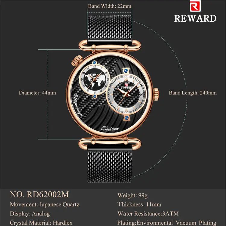 Design Reward Dual Time Carbon Fiber Dial Mechanical Watch Watches - 5