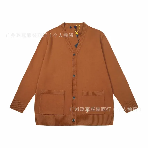 Design V-Neck Button-Up Cardigan Brown Knit Cardigan Outerwear.cardigan - 1