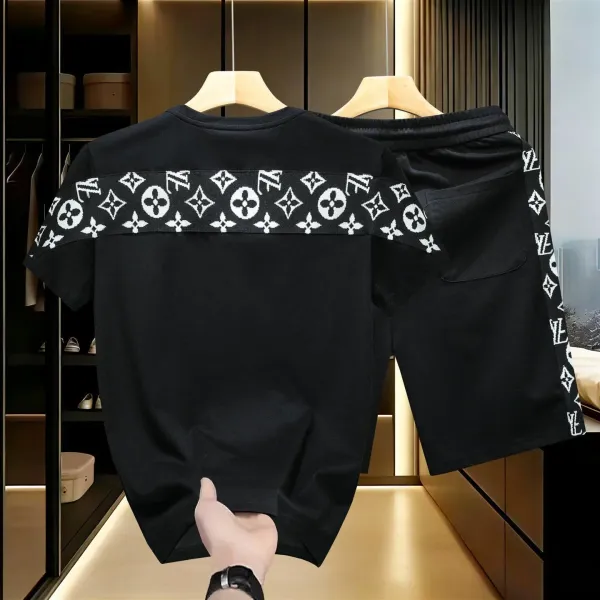 Louis Vuitton Monogram Print T-Shirt and Shorts Set Black - 1