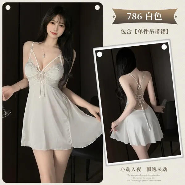Design Lace-Trimmed Cross-Back Slip Dress White Sleepwear - 1