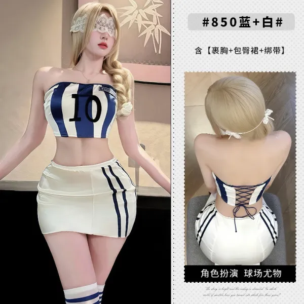 Design #850 Blue and White Stripe Crop Top and Skirt Set - 1
