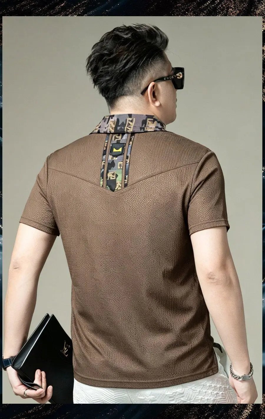 Fendi Logo-Embellished Camo-Shoulder Polo Black Polo Shirt - 12
