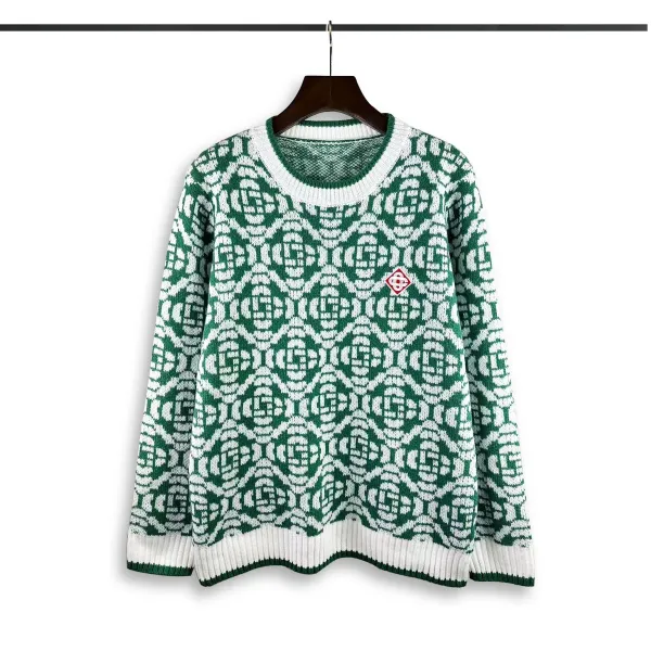 Casablanca Embroidered V-Neck Cardigan Black with Mint Trim - 4