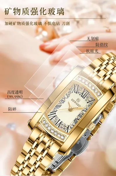 Design Reward Rectangular Crystal-Embellished Gold Tone Watch Watches - 12