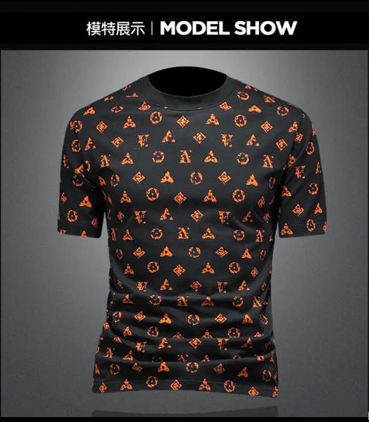 Design All-Over Print Orange Geometric Pattern Gray T-Shirt - 5