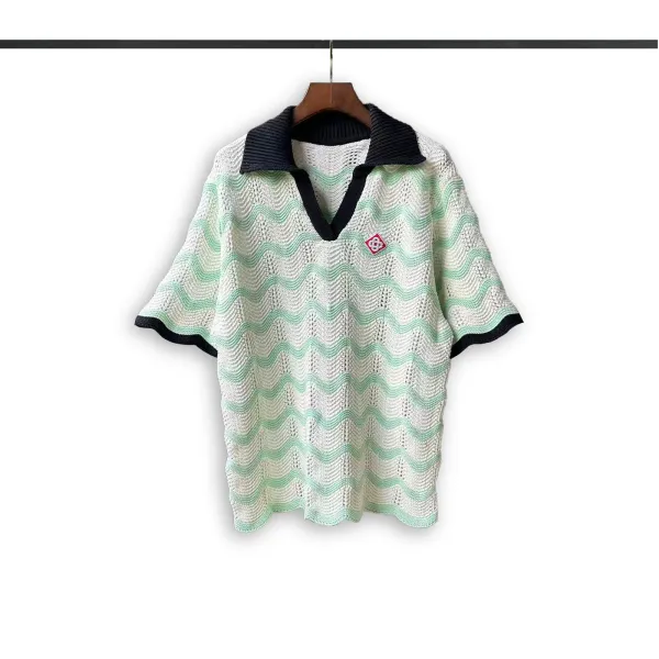 Design Wave Knit Polo Mint Green and White Tops Polo - 1