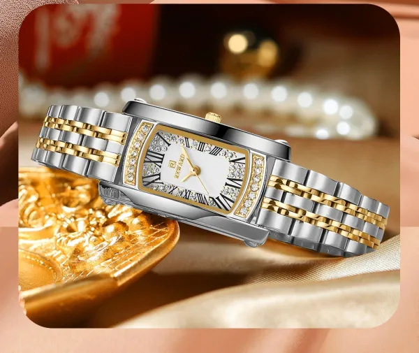Design Reward Rectangular Crystal-Embellished Gold Tone Watch Watches - 21