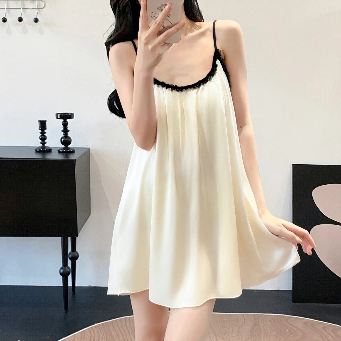Design Lace-Trimmed Satin Slip Dress in Lilac Sleepwear - 6