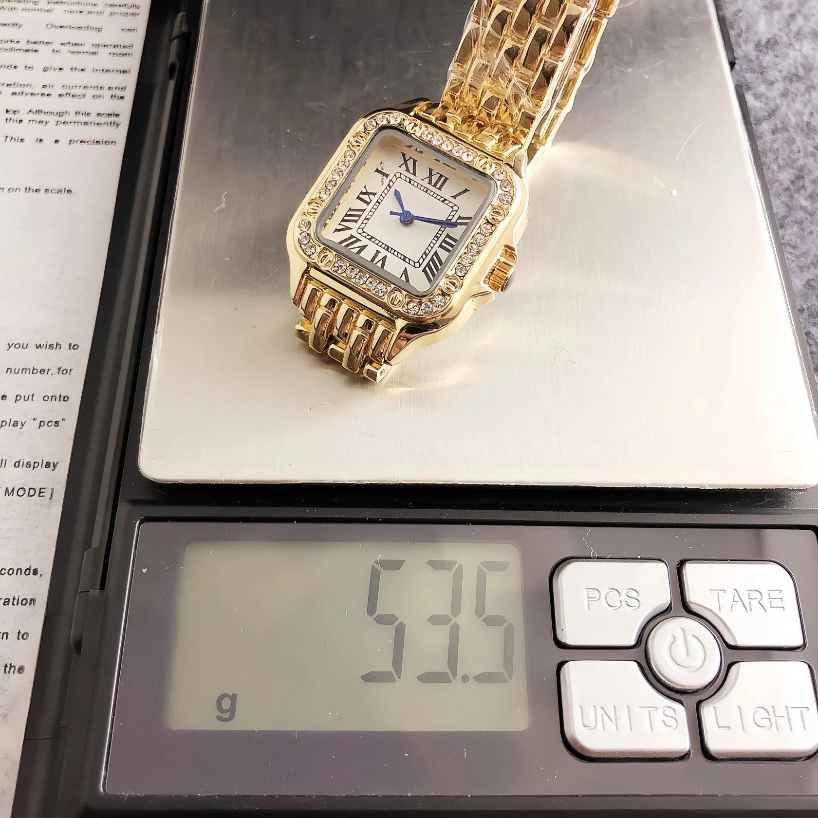 Design Square Dial Crystal-Embellished Gold Watch Watches - 14