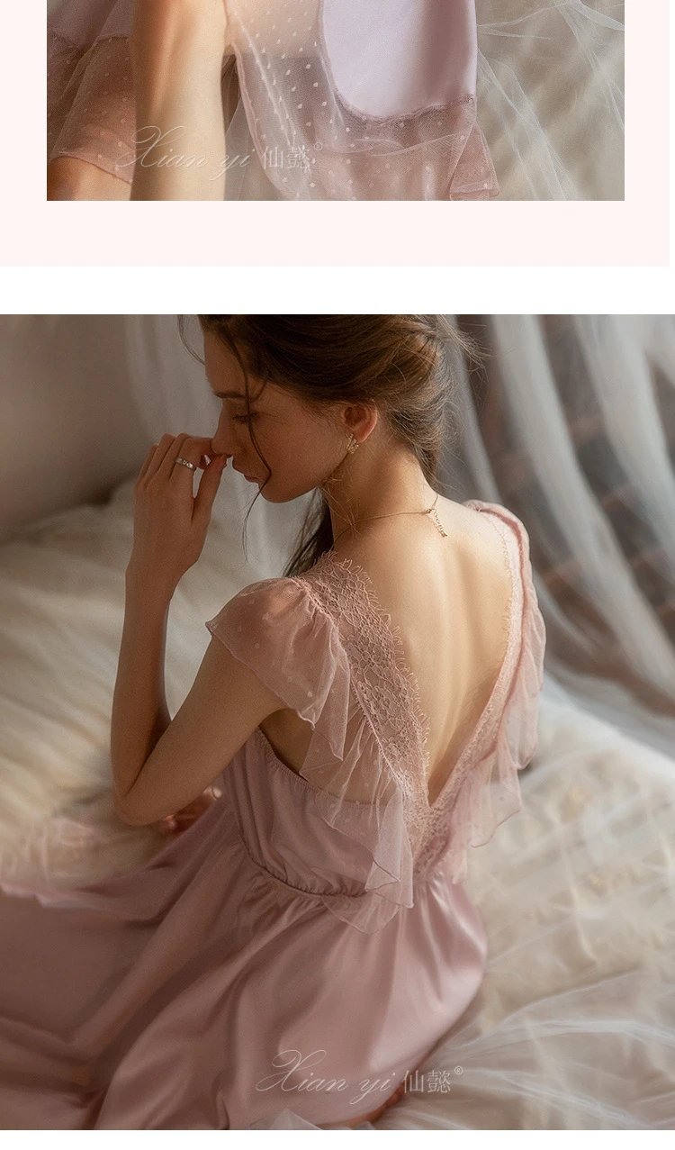 Design Lace-Trimmed Satin Sleepwear Set Black - 6