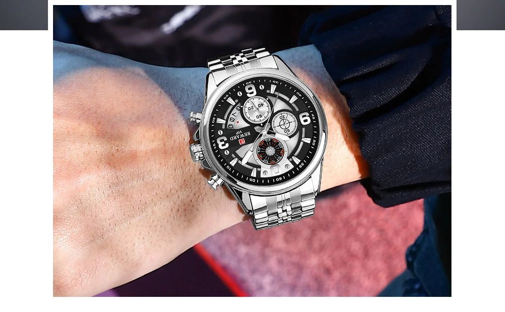 Design Reward VIP Chronograph Stainless Steel Black Dial Watch Watches - 24