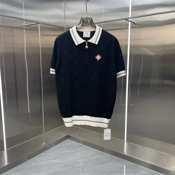 Casablanca Casa Blanca Checkerboard Polo Olive Green Tops.polo - 16