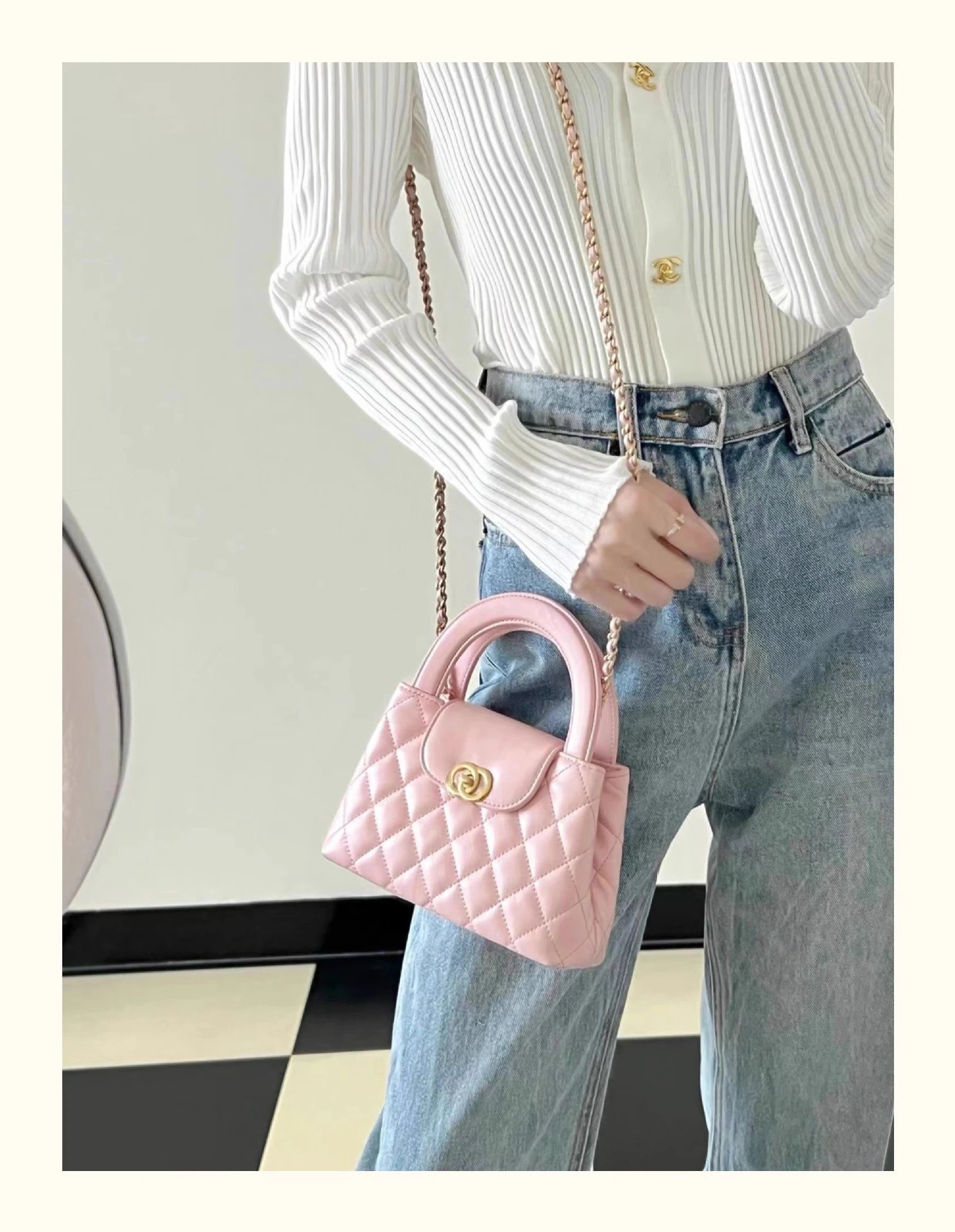 Chanel Mini Coco Handle Pink Quilted Leather Handbag - 21