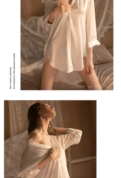 Design Silk Sling Vest Suit in Black with Lace-Trimmed Shorts Sleepwear - 14