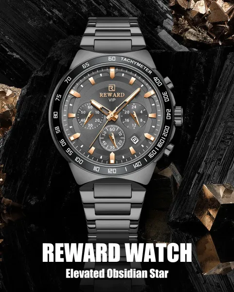 Design Reward VIP Chronograph Silver Dial Blue Bezel Stainless Steel Watch Watches - 3
