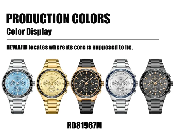 Design Reward VIP Chronograph Silver Dial Blue Bezel Stainless Steel Watch Watches - 8