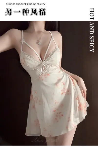 Design Pink Lace-Trimmed Satin Slip Dress Sleepwear - 14