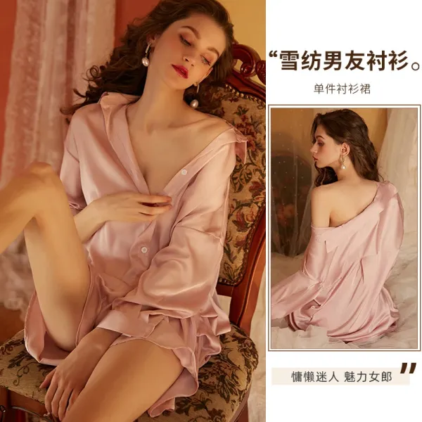 Design Silk Shirt Dress Pink Sleepwear - 1