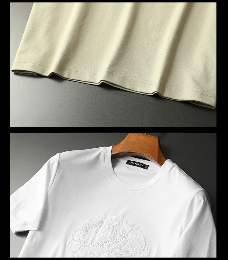 Design Shanbao Embroidered Dragon T-Shirt Beige T-Shirts - 20