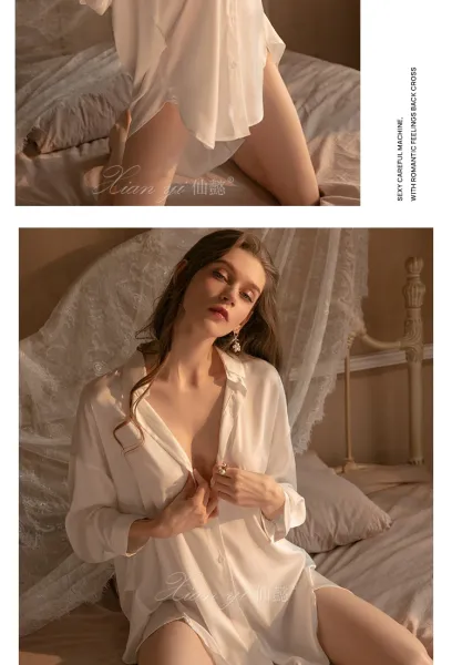Design Silk Sling Vest Suit in Black with Lace-Trimmed Shorts Sleepwear - 15