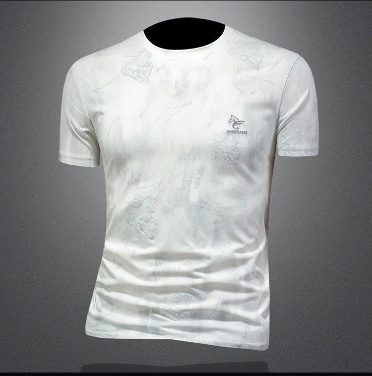 Design Marble Print Embossed T-Shirt White - 11