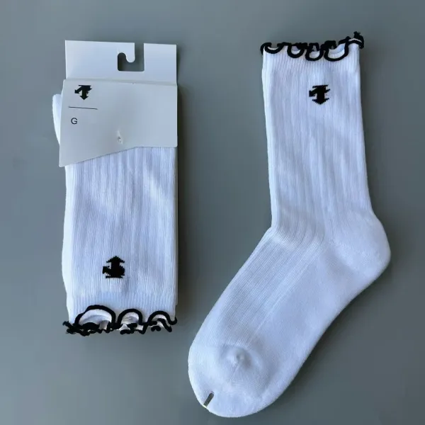 Design Ruffled Cuff Logo Socks White - 1