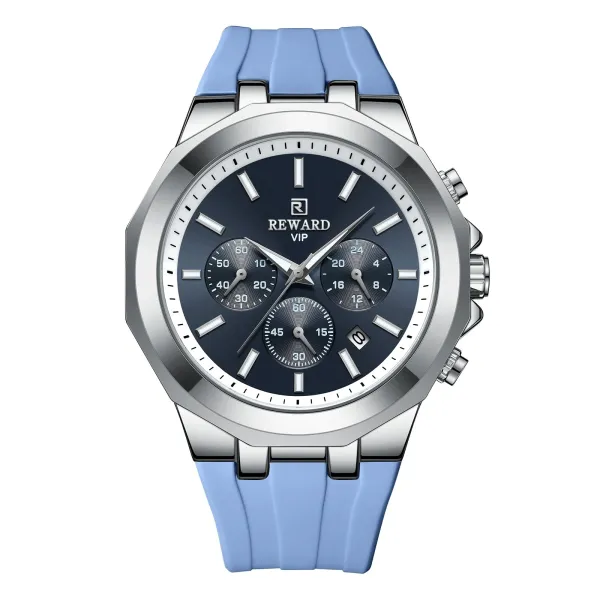 Design Reward VIP Chronograph Blue Silicone Strap Watch Watches - 1