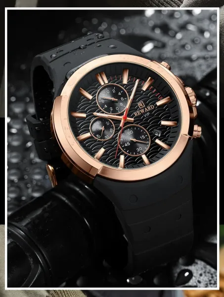 Design Reward VIP Chronograph Black and Rose Gold Watch Watches - 15