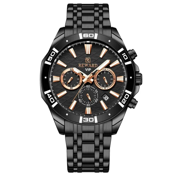 Design Reward VIP Chronograph Black Rose Gold Watch Watches - 1