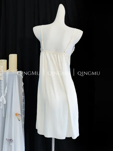 Design QINGMU Lace-Embroidered Sheer Robe Set in Light Blue Sleepwear - 16